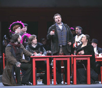 HNK u Splitu: Giacomo Puccini, LA BOHEME, red. Dora Ruždjak Podolski; Luciano Batinić (Colline), Alen Ruško (Schaunard), Tomislav Mužek (Rodolfo), Valentina Fijačko (Mimi) i Kiril Manolov (Marcello), foto: www.hnk-split.hr